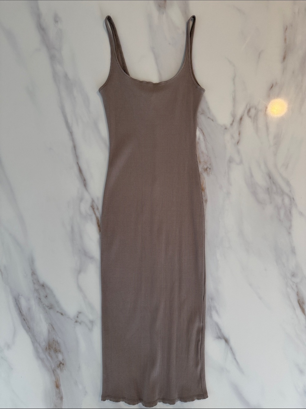 VENUS Ribbed Tank Top Midi Dress Small Mushroom Tan Brown